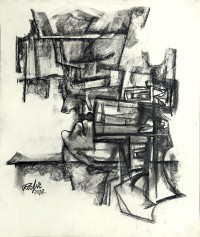 Mansoor Rahi, 14 x 17 Inch, Charcoal on Paper, Figurative Painting, AC-MSR-031